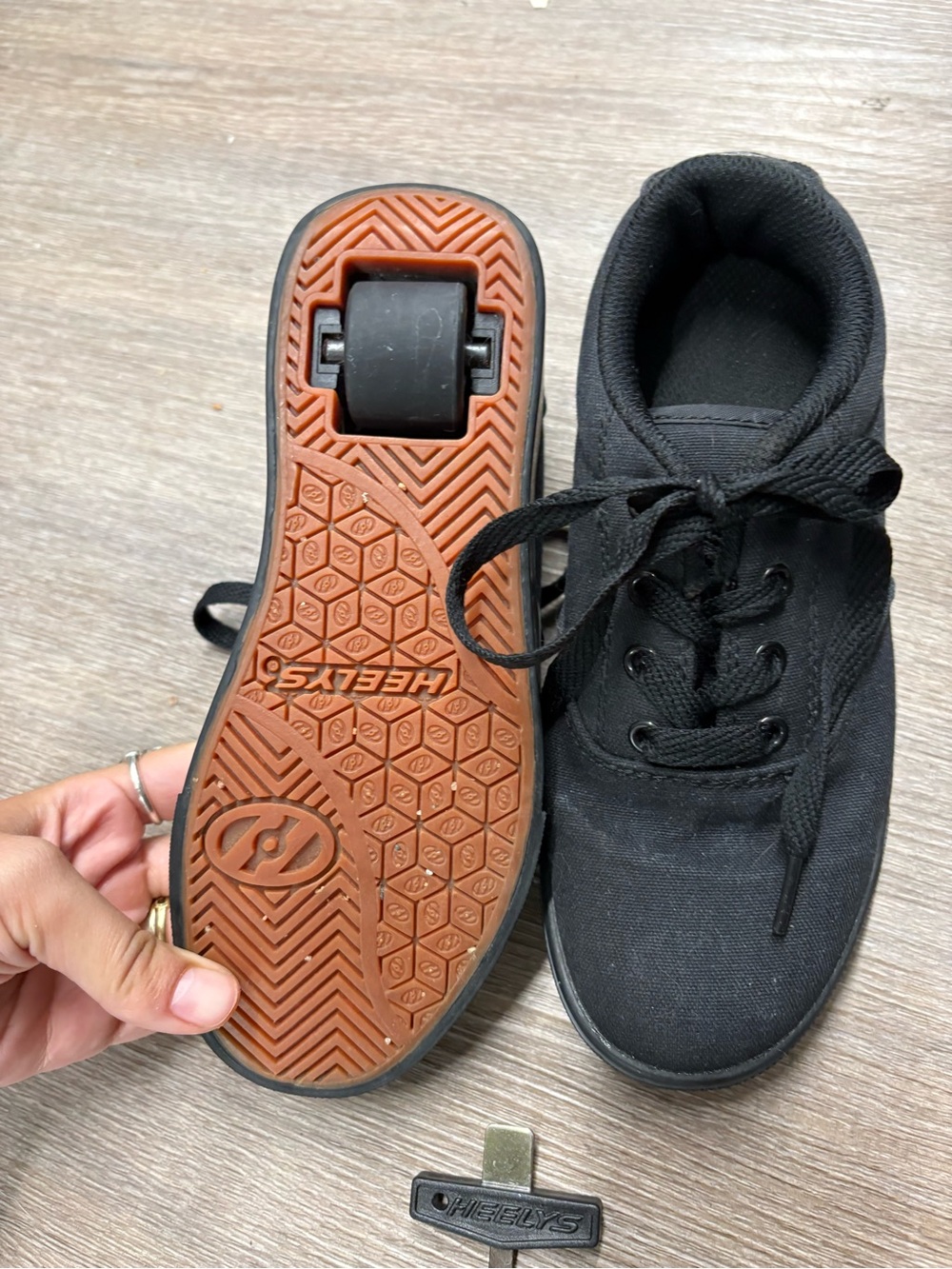Heelys Kids Black Canvas Sneaker with Brown Tread Wheel